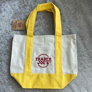 Trader Joe's Mini Tote canvas bag yellow nwt brand new